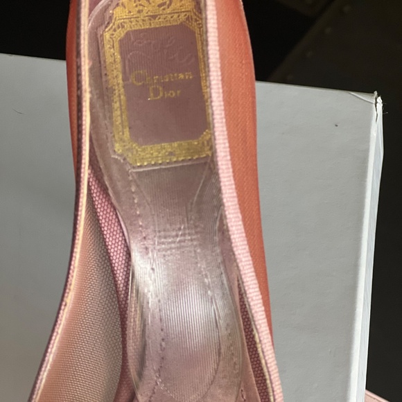 Dior Bagatelle Blush Ombré Peep Toe Pom Bow Wedding Heels Size 38.5 - Picture 11 of 13